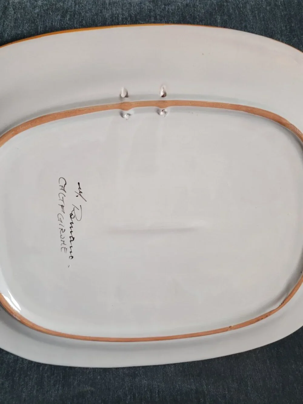 Caltagirone ITALIAN Ceramic Platter SIGNED 17 X 13 HAND PAINTED FLOWERS